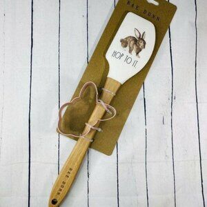 Rae Dunn HOP TO IT Bunny Rabbit Easter Spatula Pink Cookie Cutter Set